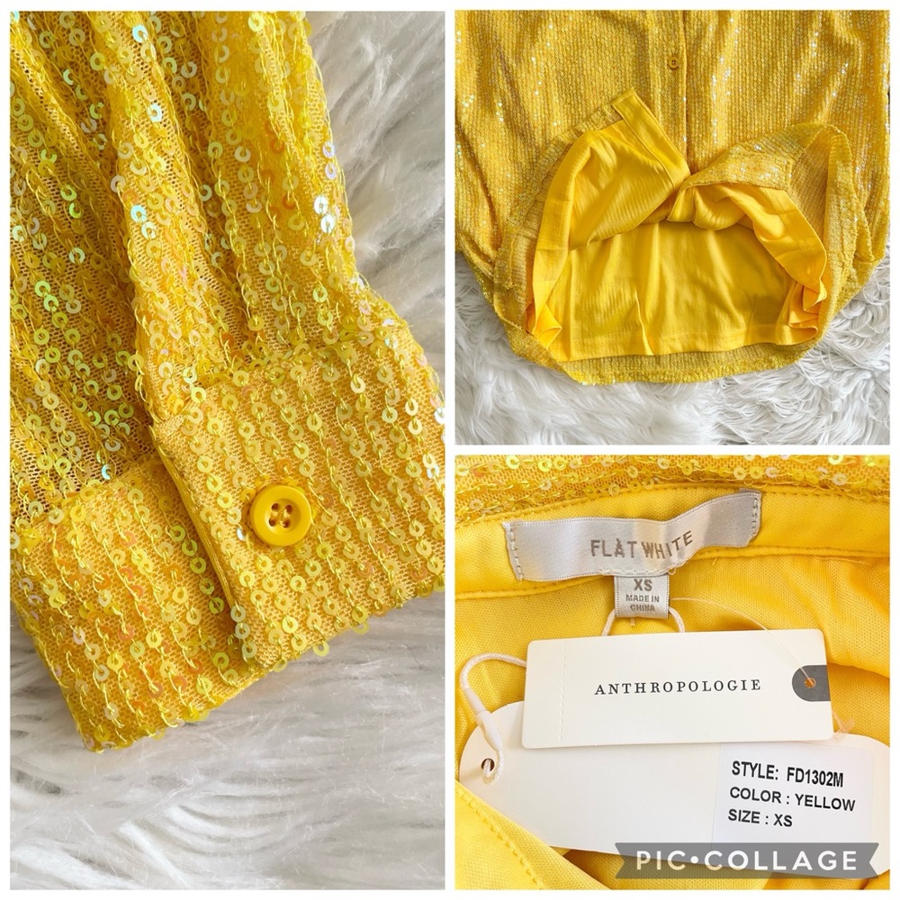Anthropologie Sequin Tunic Shirt Dress Yellow XS Collared Button NWT - Picture 16 of 16